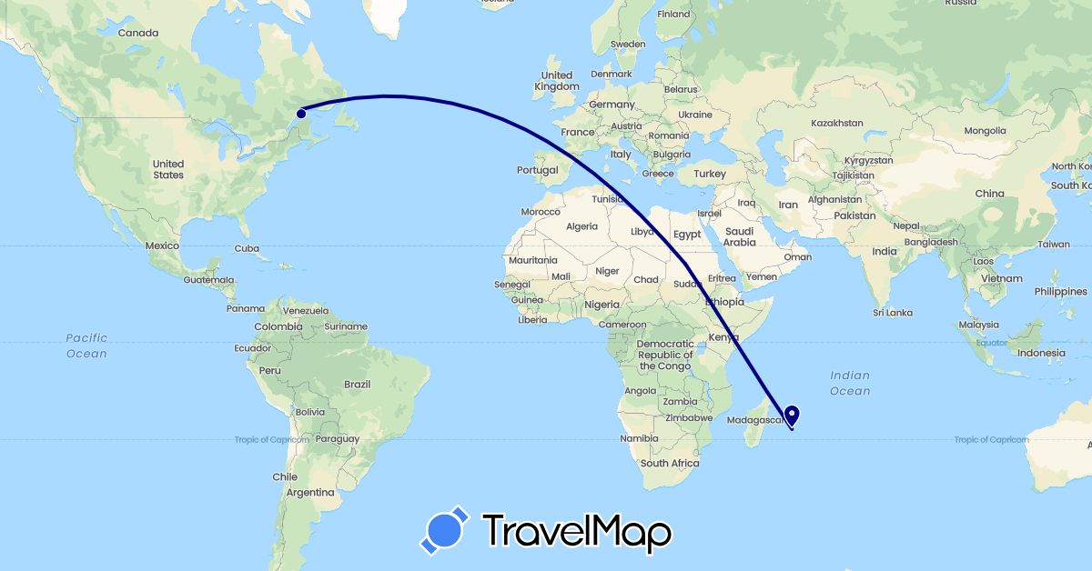 TravelMap itinerary: driving in Canada, France, Sudan (Africa, Europe, North America)